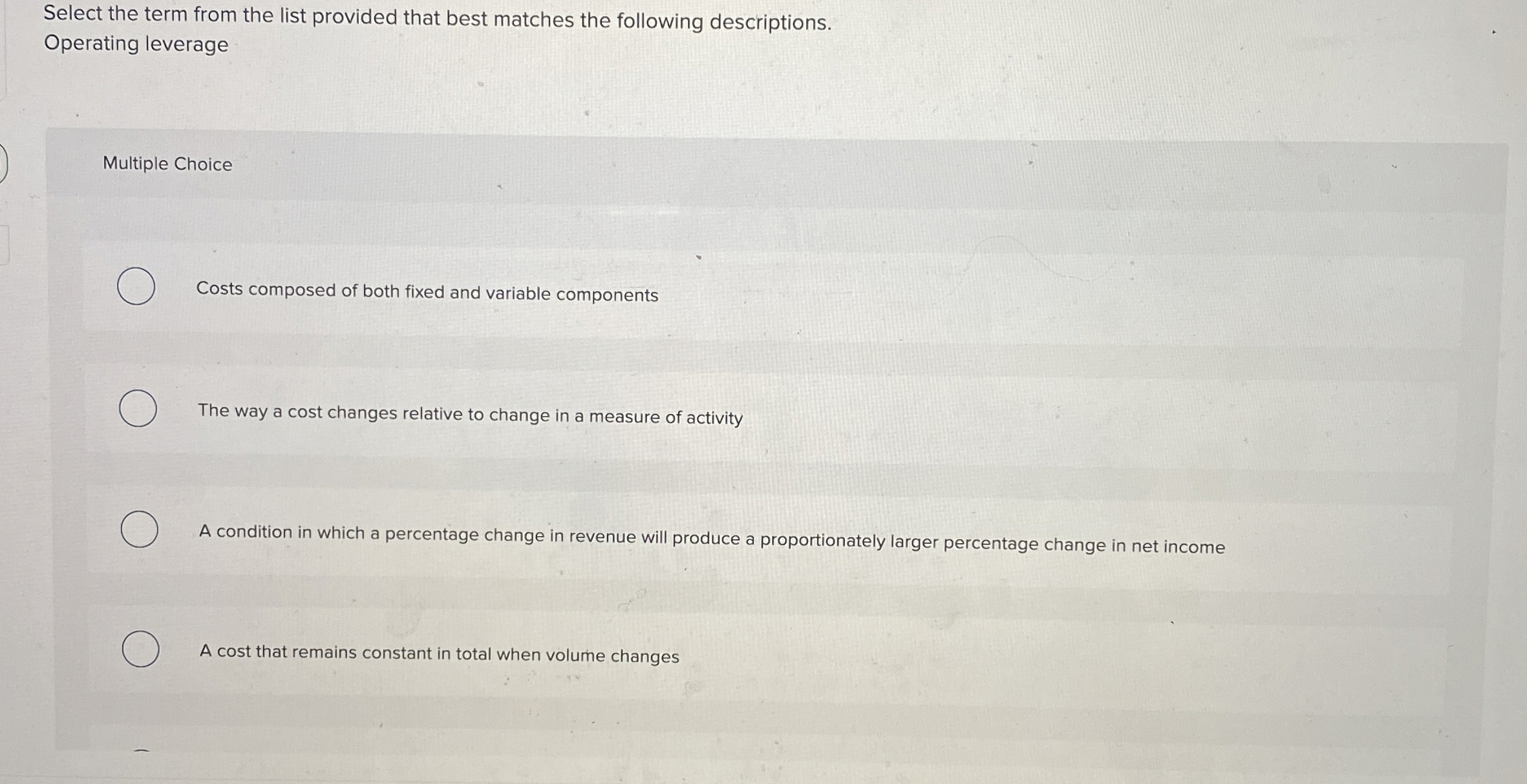  Select the term from the list provided that best matches the