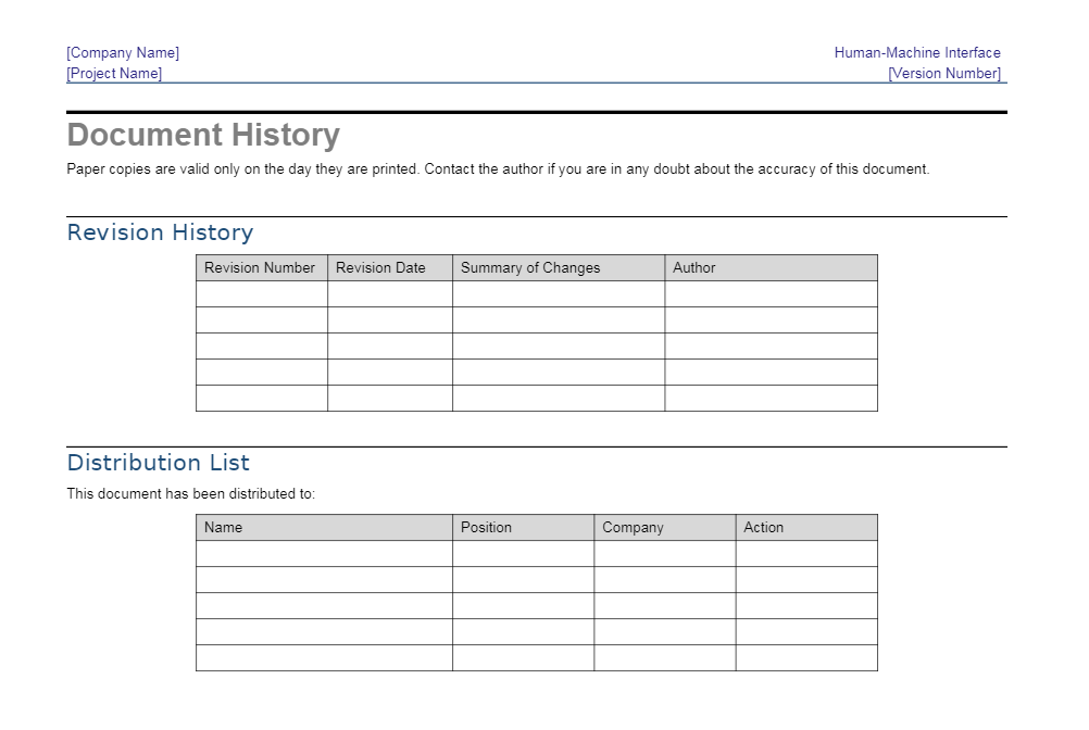 Human-Machine Interface Design Template [Company Name]Human-Machine Interface [Project Name] [Version Number] Table