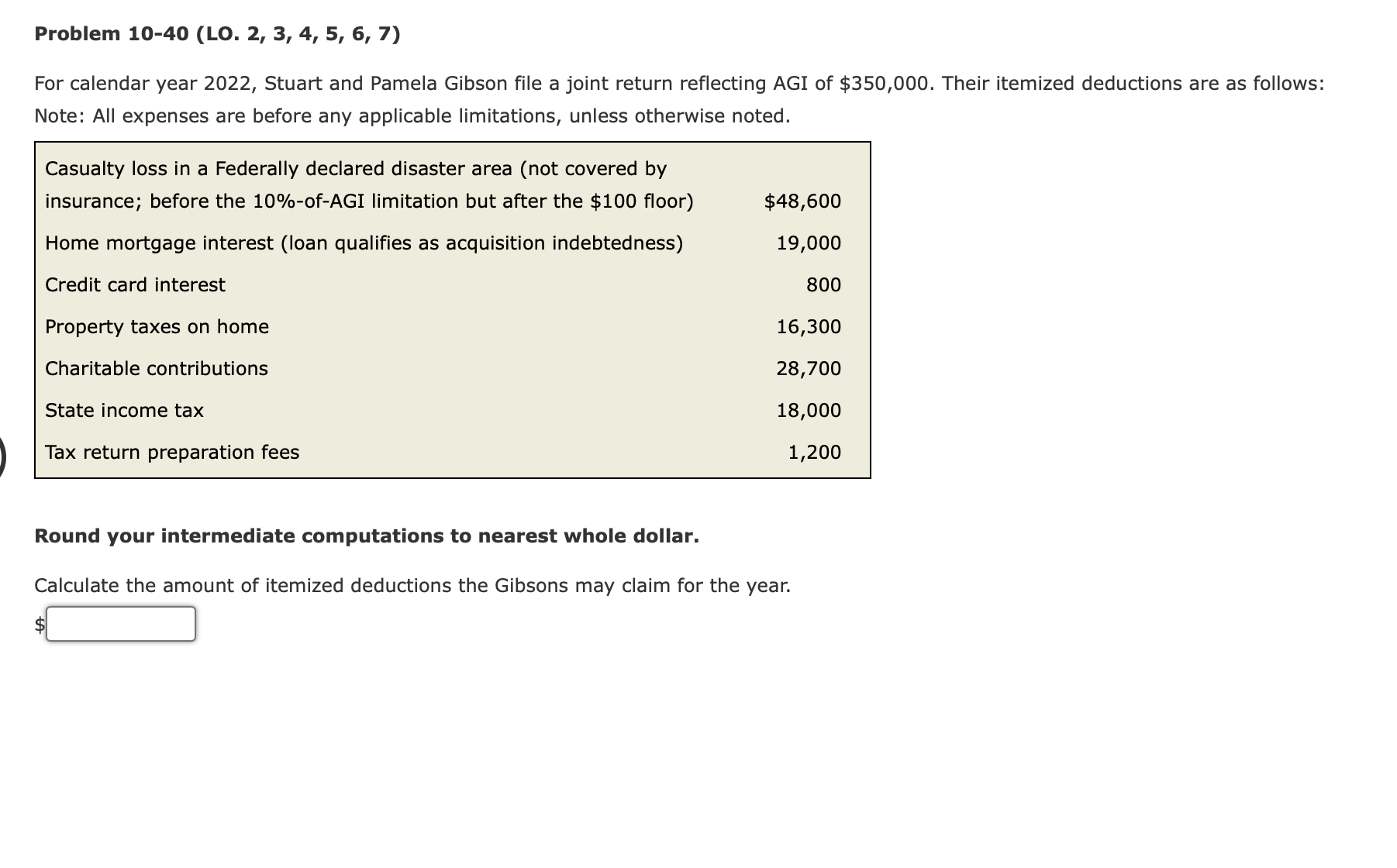  Problem 10-40 (LO. 2, 3, 4, 5, 6, 7) For calendar