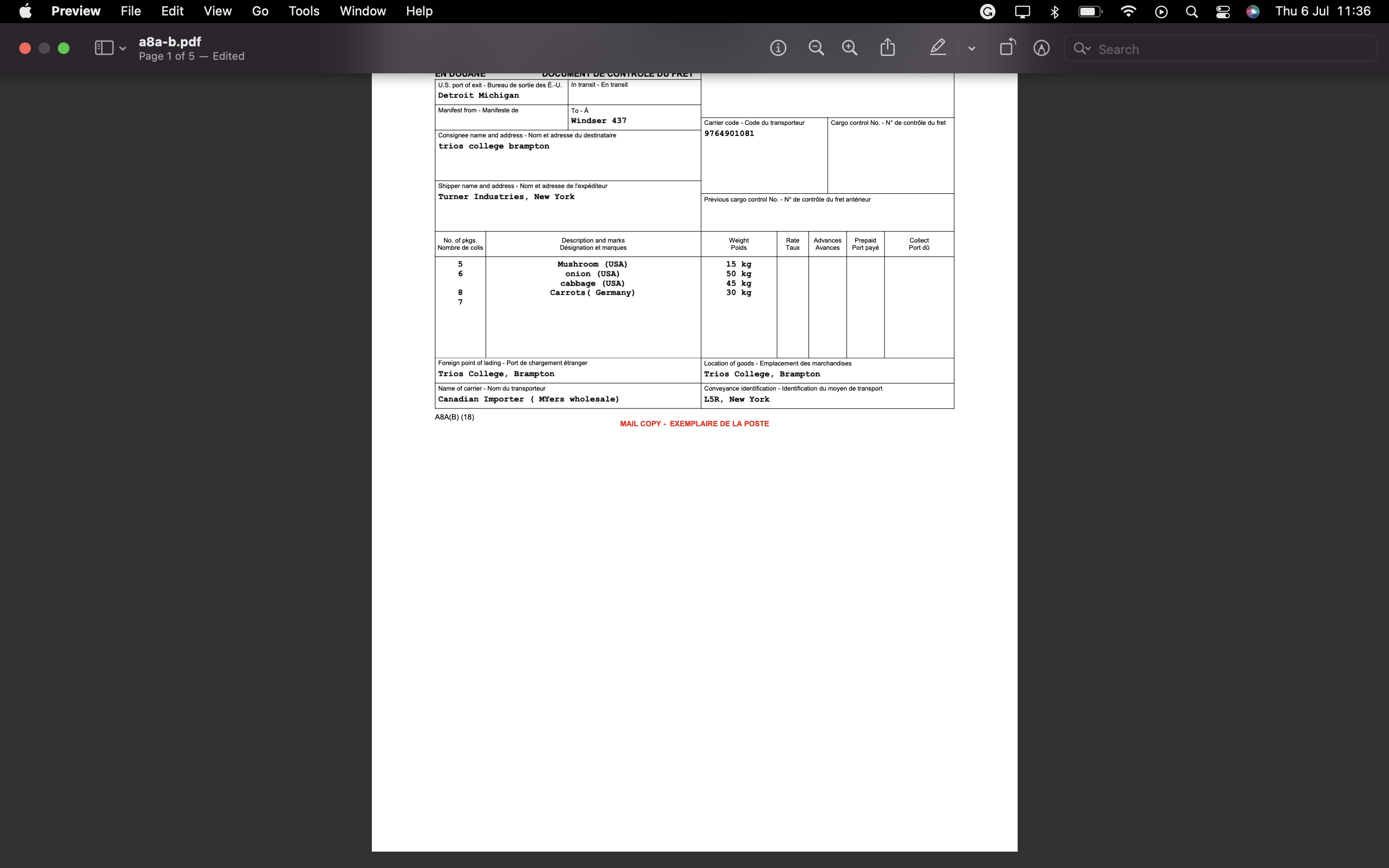 DES DOUANES CANADIENNES Page 1. Vendor (name and address) - Vendeur (nom