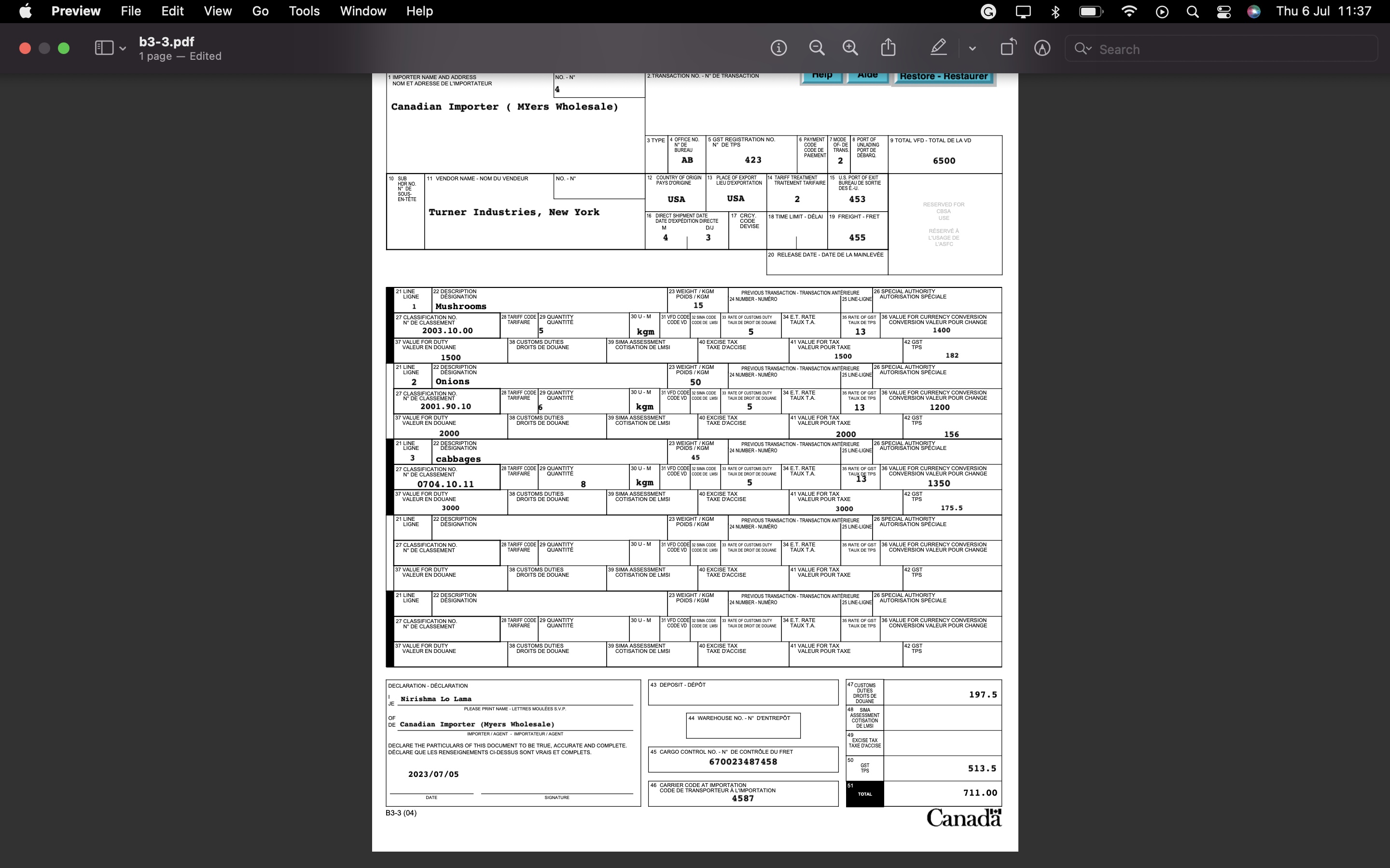 directe vers le Canada Turner Industries, New York 2023/07/06 Other references (include