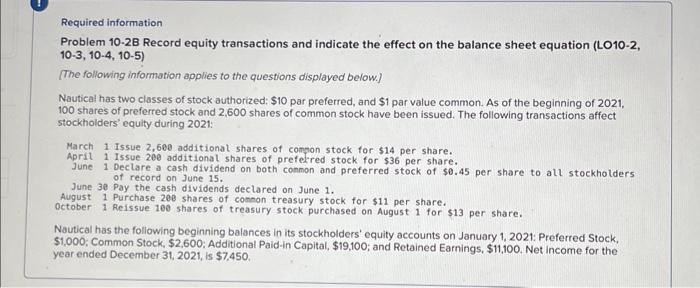 please please please answer part 1-2THANK YOU!!! Required information Problem 10-2B Record