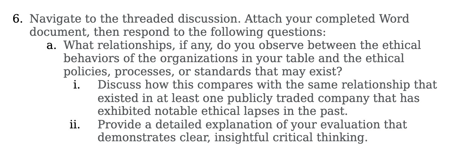  6. Navigate to the threaded discussion. Attach your completed Word document,
