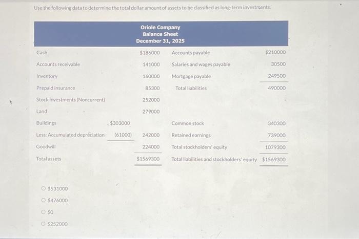 Use the following data to determine the total dollar amount of
