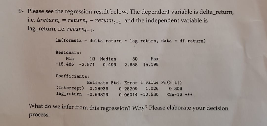 9- Please see the regression result below. The dependent variable is