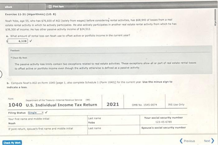  Exercise 11-31 (Algorithmic) (LO, B) Noah Yobs, age 55, who has