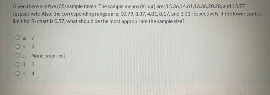 plz i want the answer Given there are five (05) sample taken.
