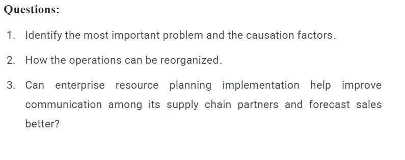  Questions: 1. Identify the most important problem and the causation factors.