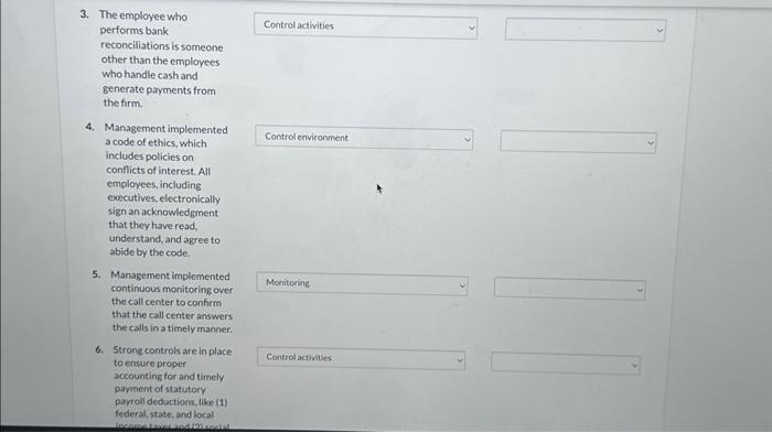 Internal Control Objectives from Column 1 . b. The single most appropriate