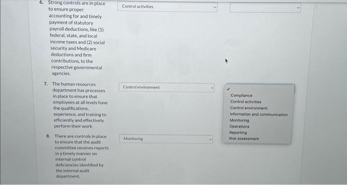 internal Control Component from Column 1 . 3. The employee who performs