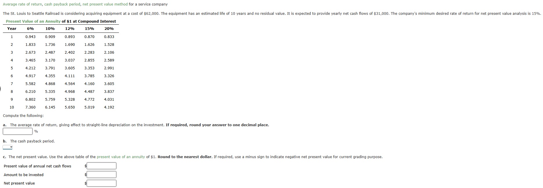  Net present value method The following data are accumulated by Waiola