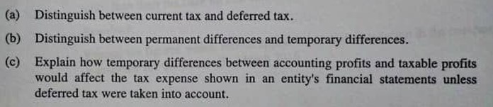  (a) Distinguish between current tax and deferred tax. (b) Distinguish between