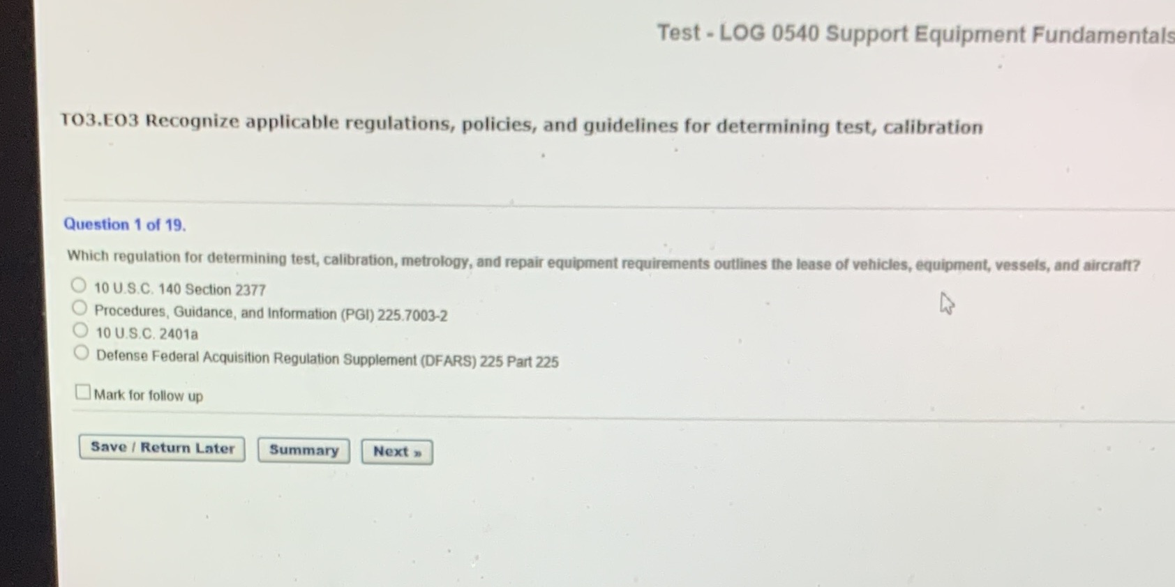 Test - LOG 0540 Support Equipment Fundamentals TO3.E03 Recognize applicable regulations,