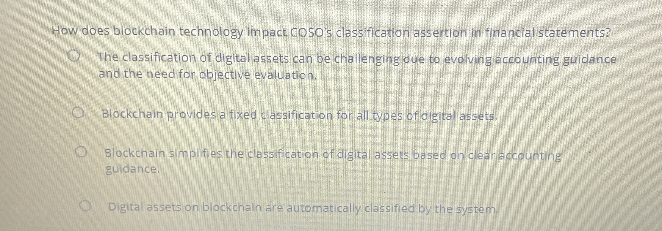  How does blockchain technology impact COSO's classification assertion in financial statements?