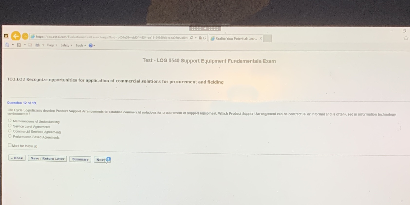 https//dau.csod.com/Evaluations/Evallaunch.aspx?laid= b654094-ddOf-4934-ne18-99069dcecea0&evalLvI O . # |Realize Your Potential Lear. X 4