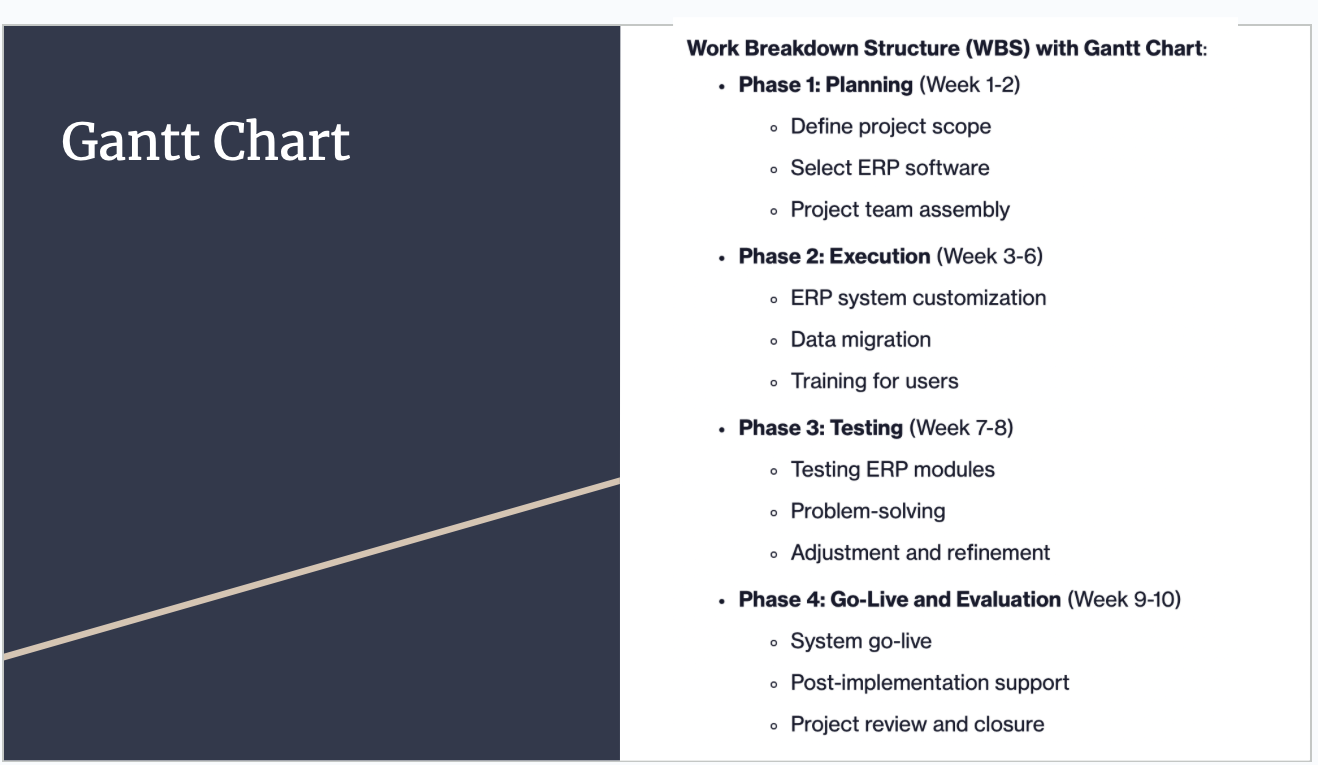 Work Breakdown Structure (WBS) with Gantt Chart: . Phase 1: Planning