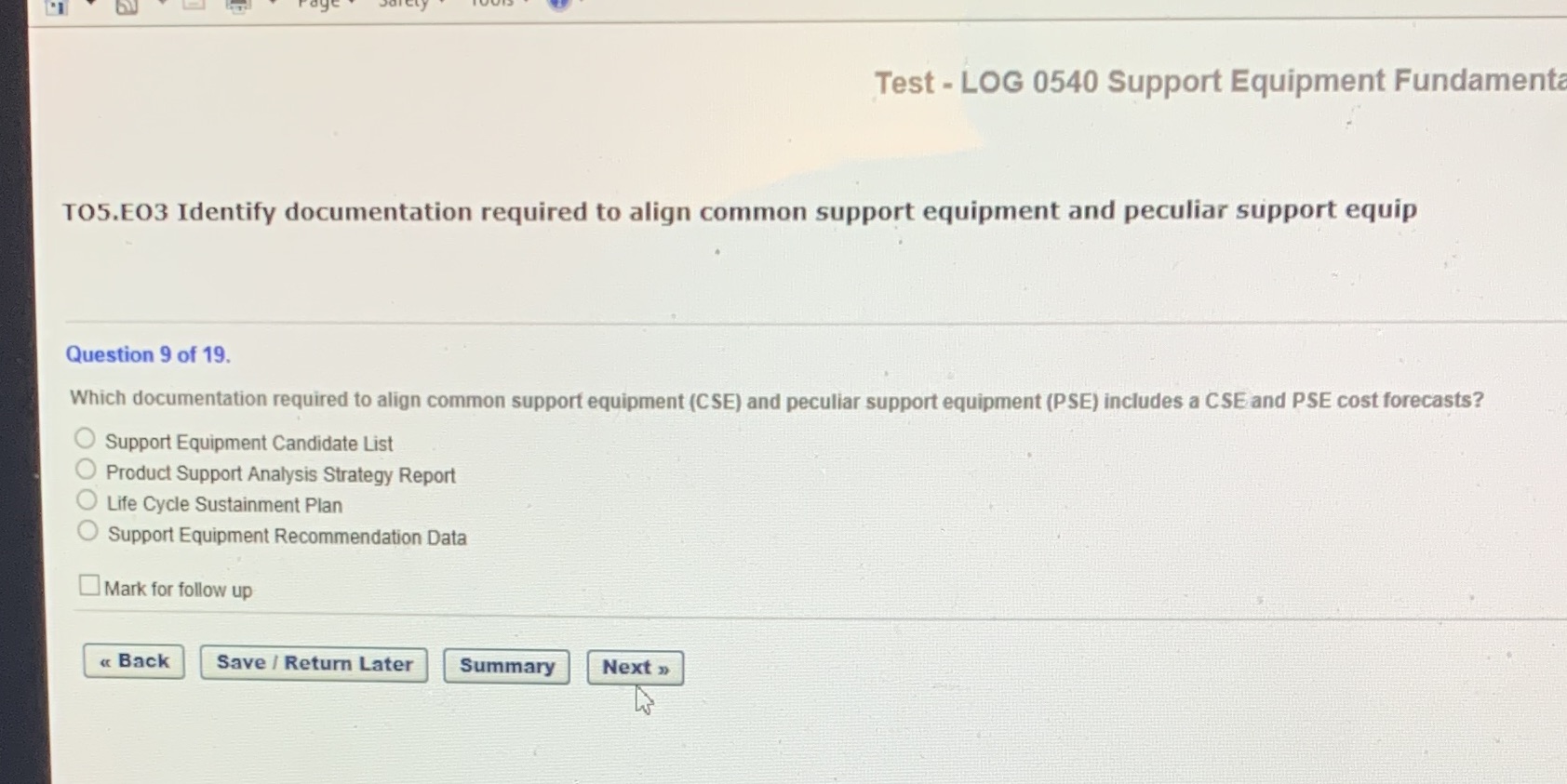 Test - LOG 0540 Support Equipment Fundament TO5.E03 Identify documentation required