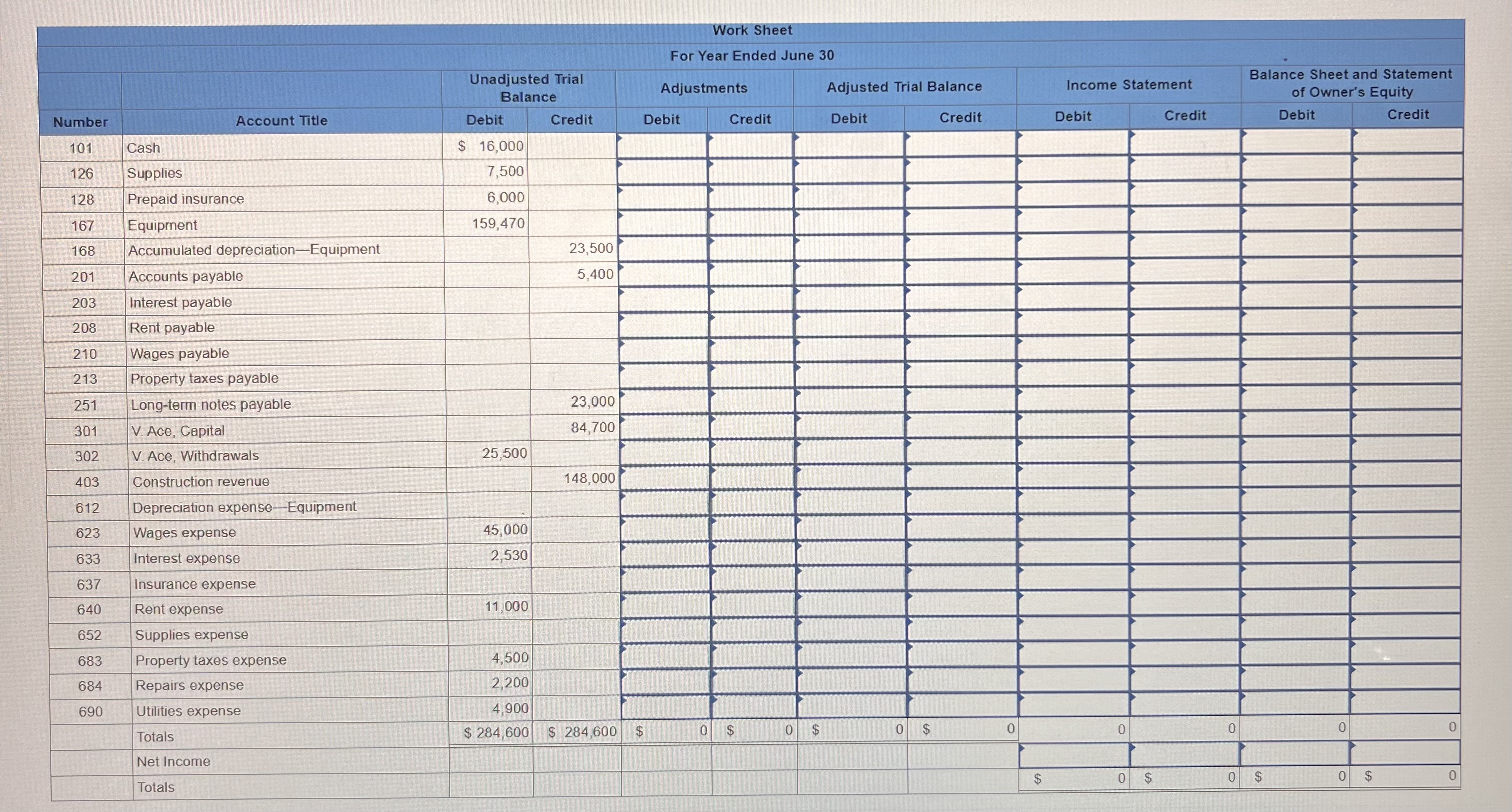 is for Ace Construction Company at its June 30 current fiscal year-end.