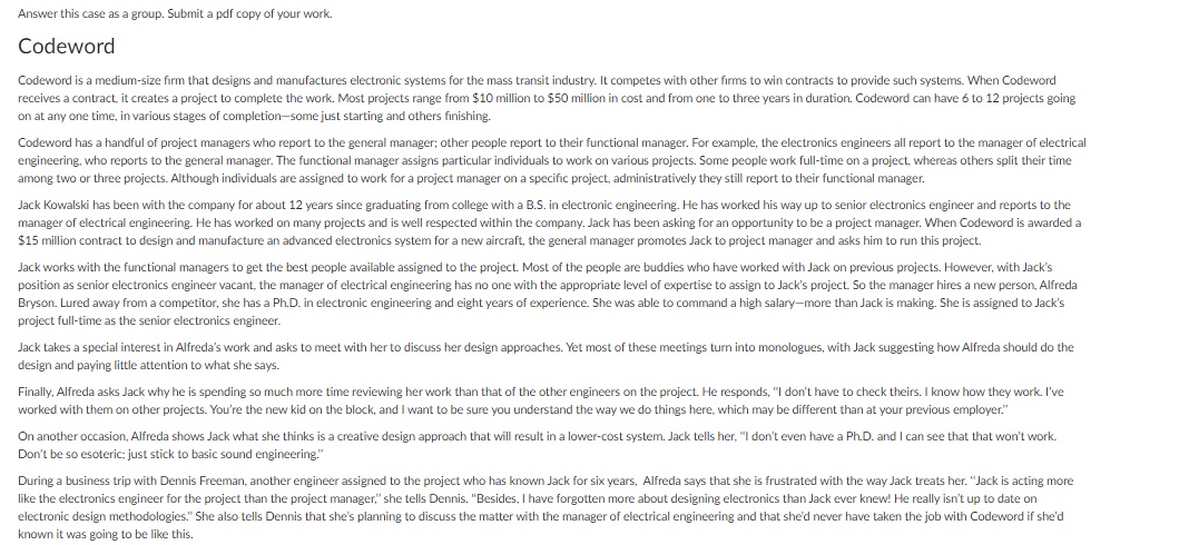 Answer this case as a group. Submit a pdf copy of