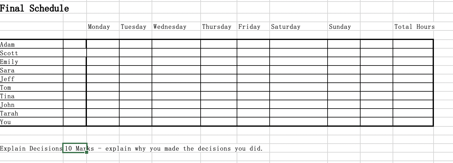 Could some one help me for this question? Final Schedule Tuesday Wednesday