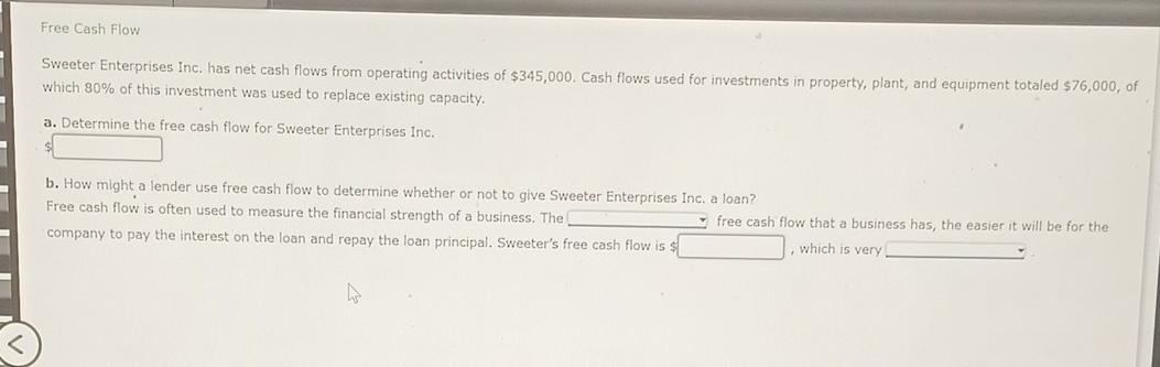  Sweeter Enterprises inc. has net cash flows from operating activities of