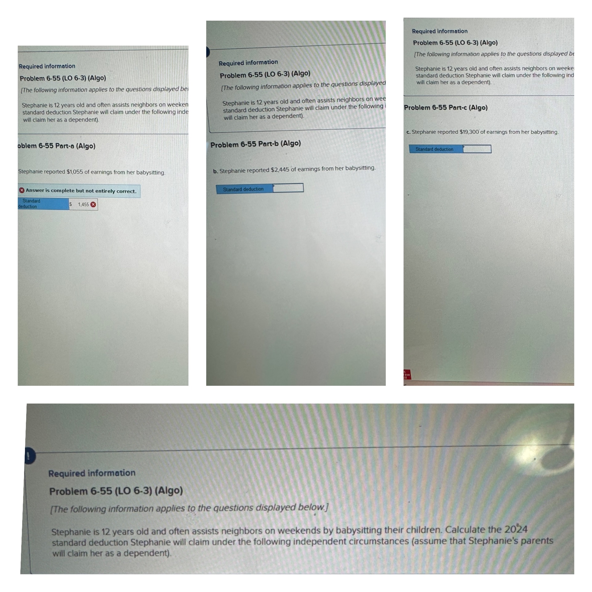  Problem 6-55 Part-c (Algo) c. Stephanie reported $19,300 of earnings from