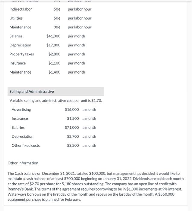 of 2022 prepare a direct materials budget d) for the first quarter