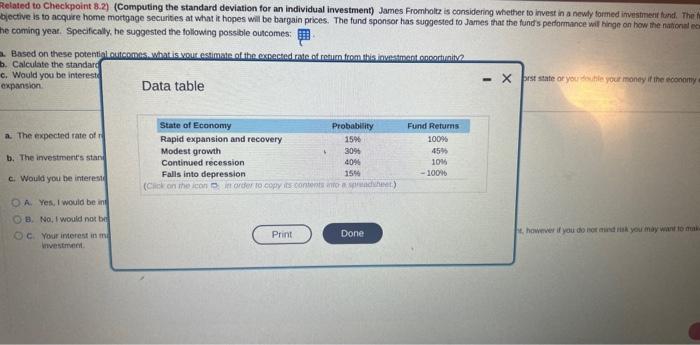 individual investment) James Fromboltz is considering whether to invest in a newfy