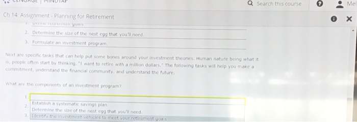  Q Search this course Mel Ch 14 Assignment Planning for Retirement