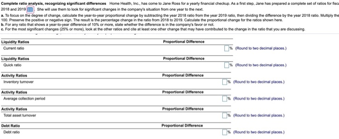  Complete ratio analysis, recognizing significant differences Home Health, Inc., has come