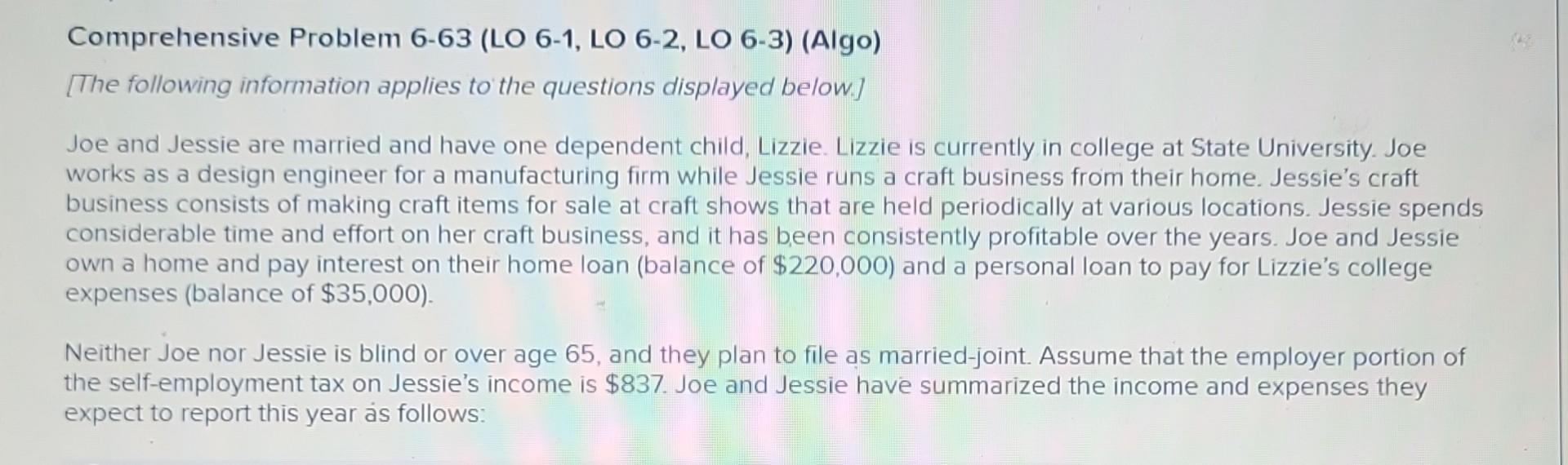  Comprehensive Problem 6-63 (LO 6-1, LO 6-2, LO 6-3) (Algo) [The