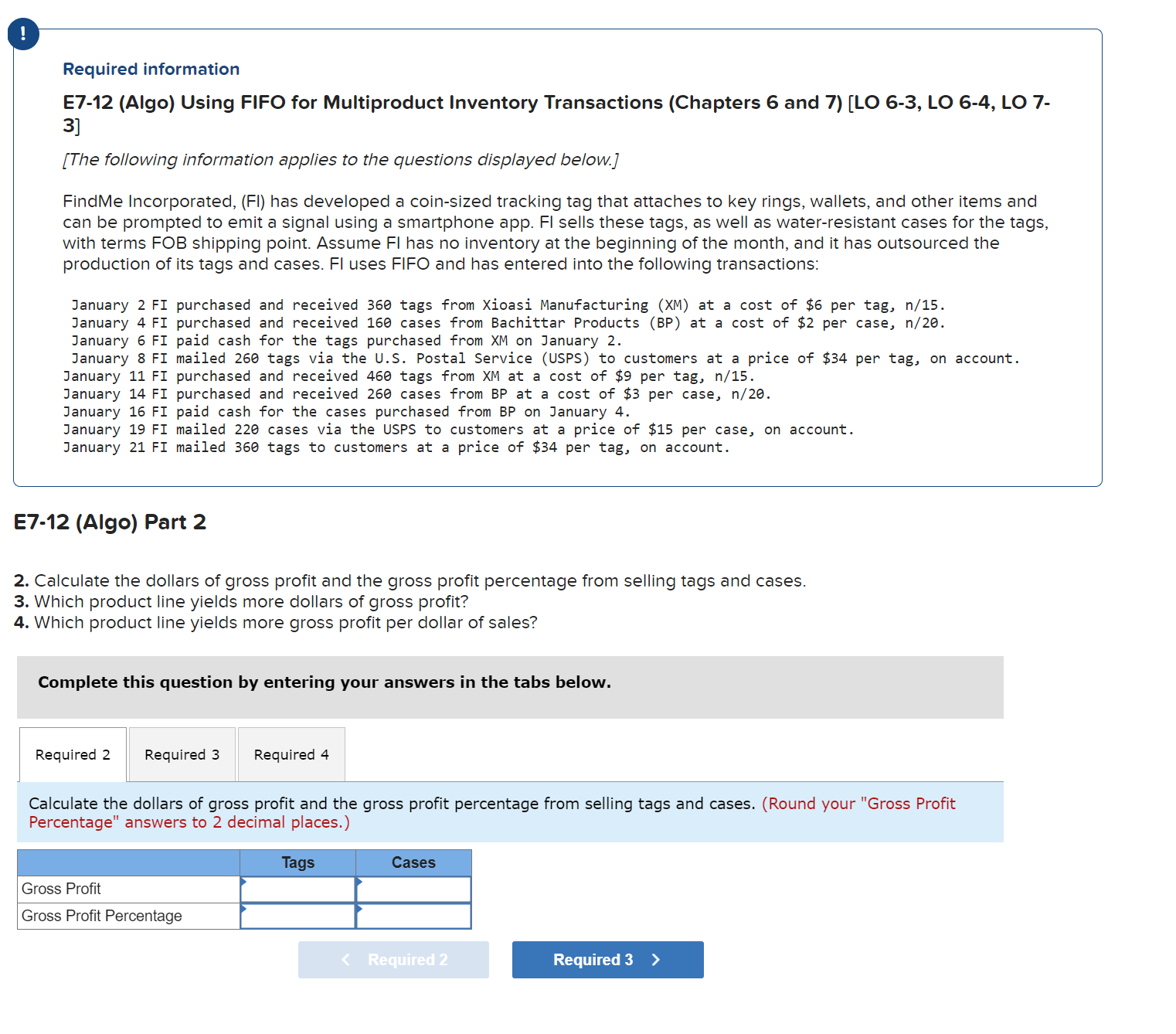  Required information E7-12 (Algo) Using FIFO for Multiproduct Inventory Transactions (Chapters