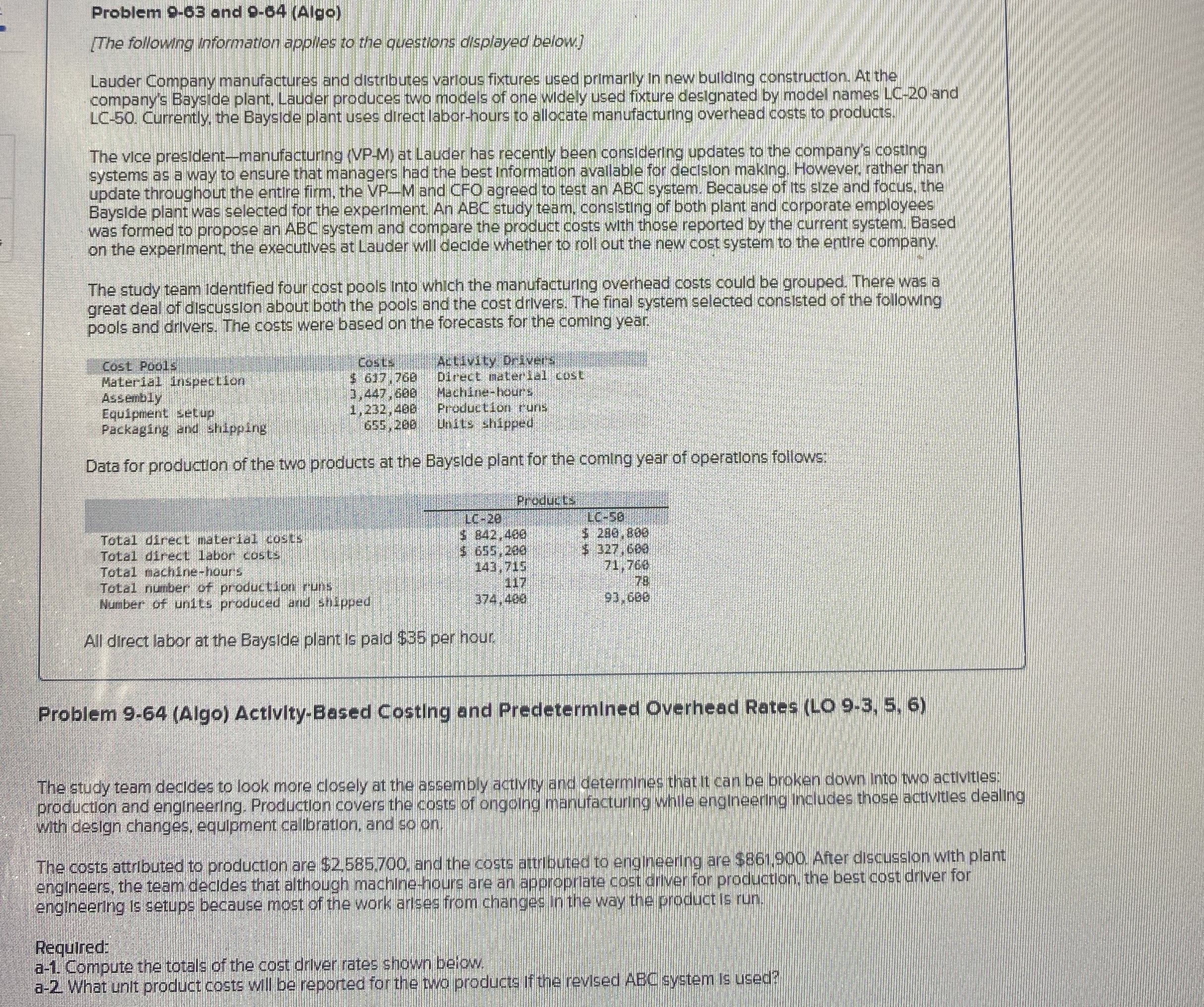  Problem 9-63 and 9-64(Algo) [The following informatlon applles to the questlons