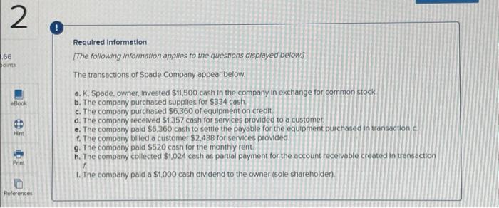  2 1.66 points eBook Hint Print References Required Information [The following