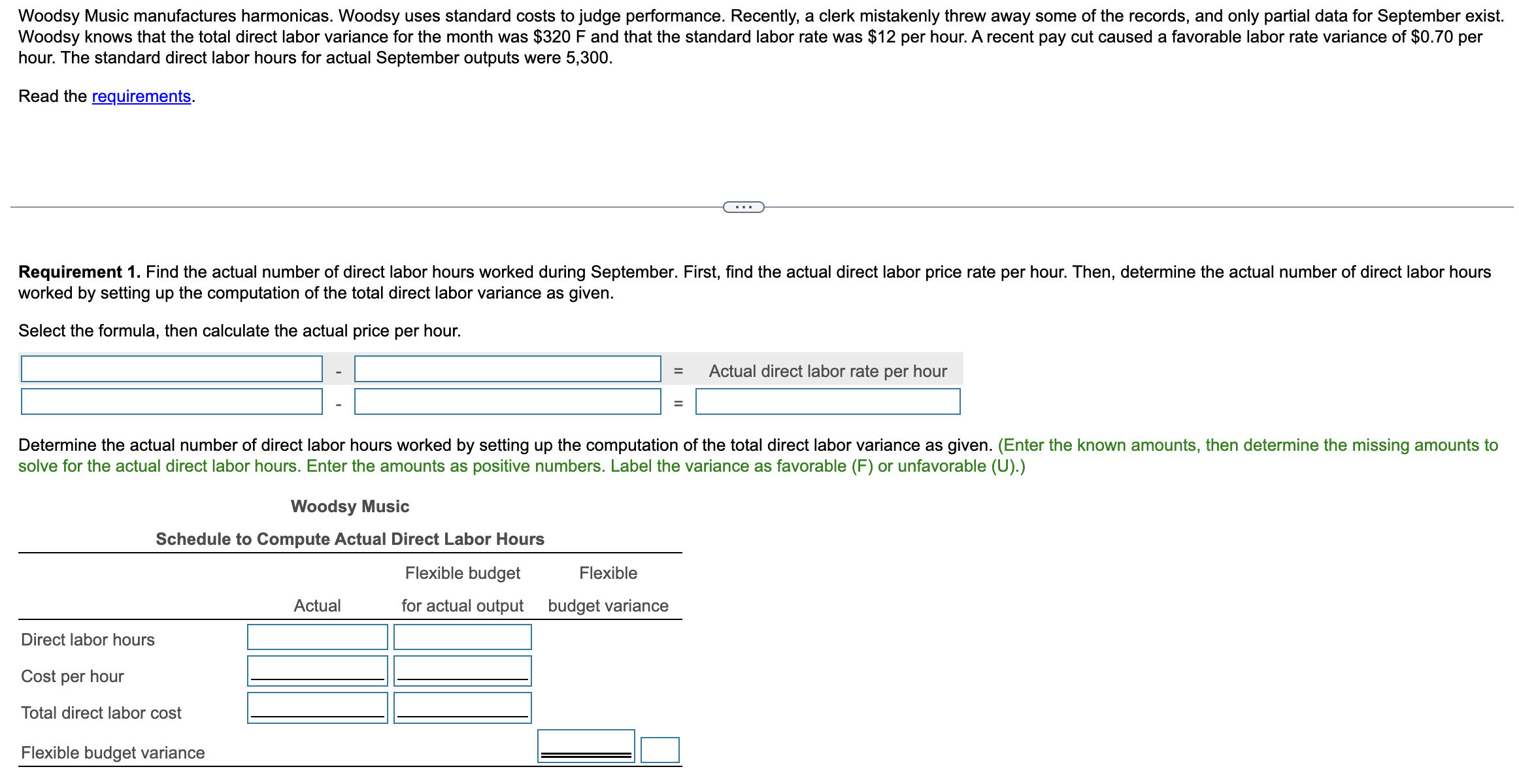 actual number of direct labor hours worked during September. First, find the