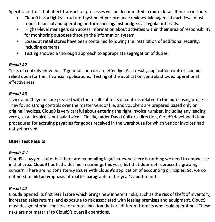 for each audit report. Identify critical matters for each audit report. Formulate