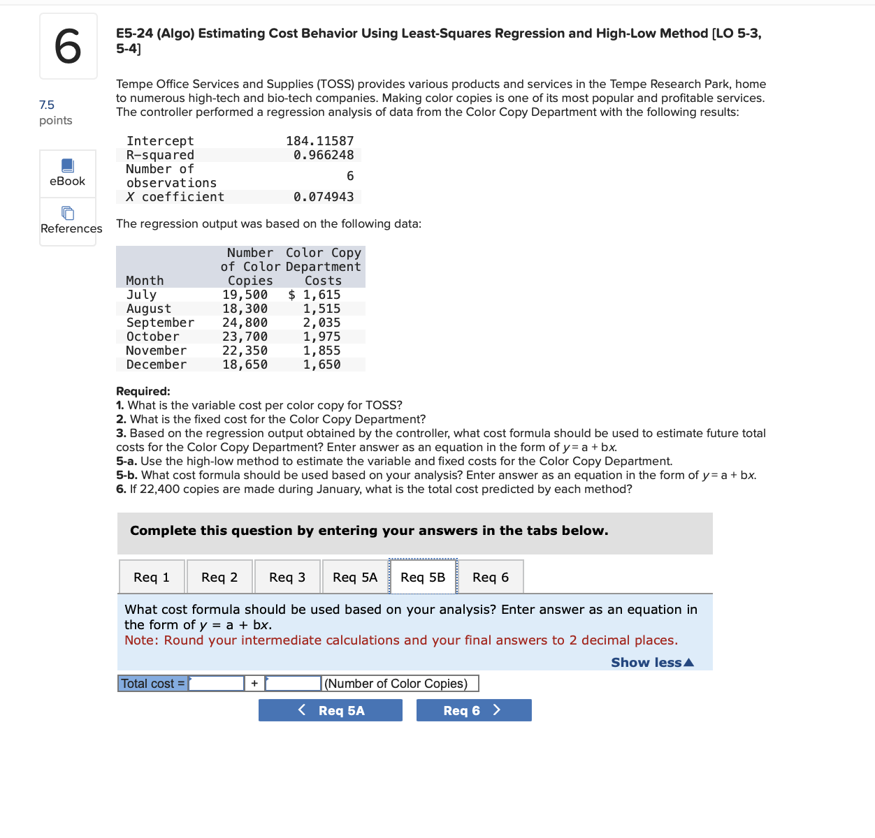 profitable services. The controller performed a regression analysis of data from the