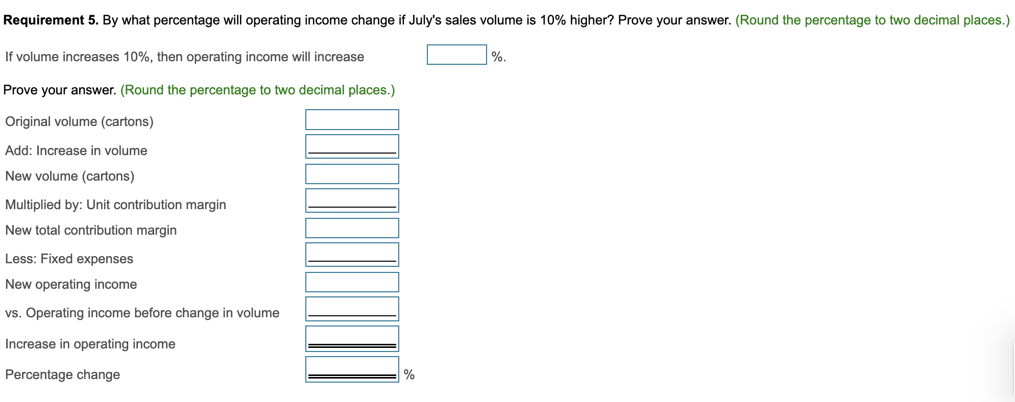 the contribution margin ratio to two decimal places). 3. Prepare the company's