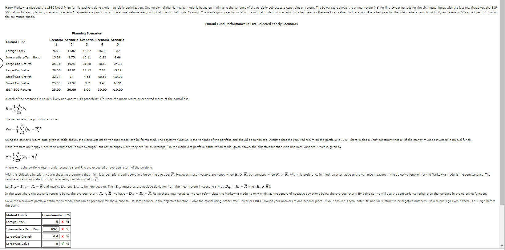  Harry Markowitz received the 1990 Nobel Prize for his path-breaking work