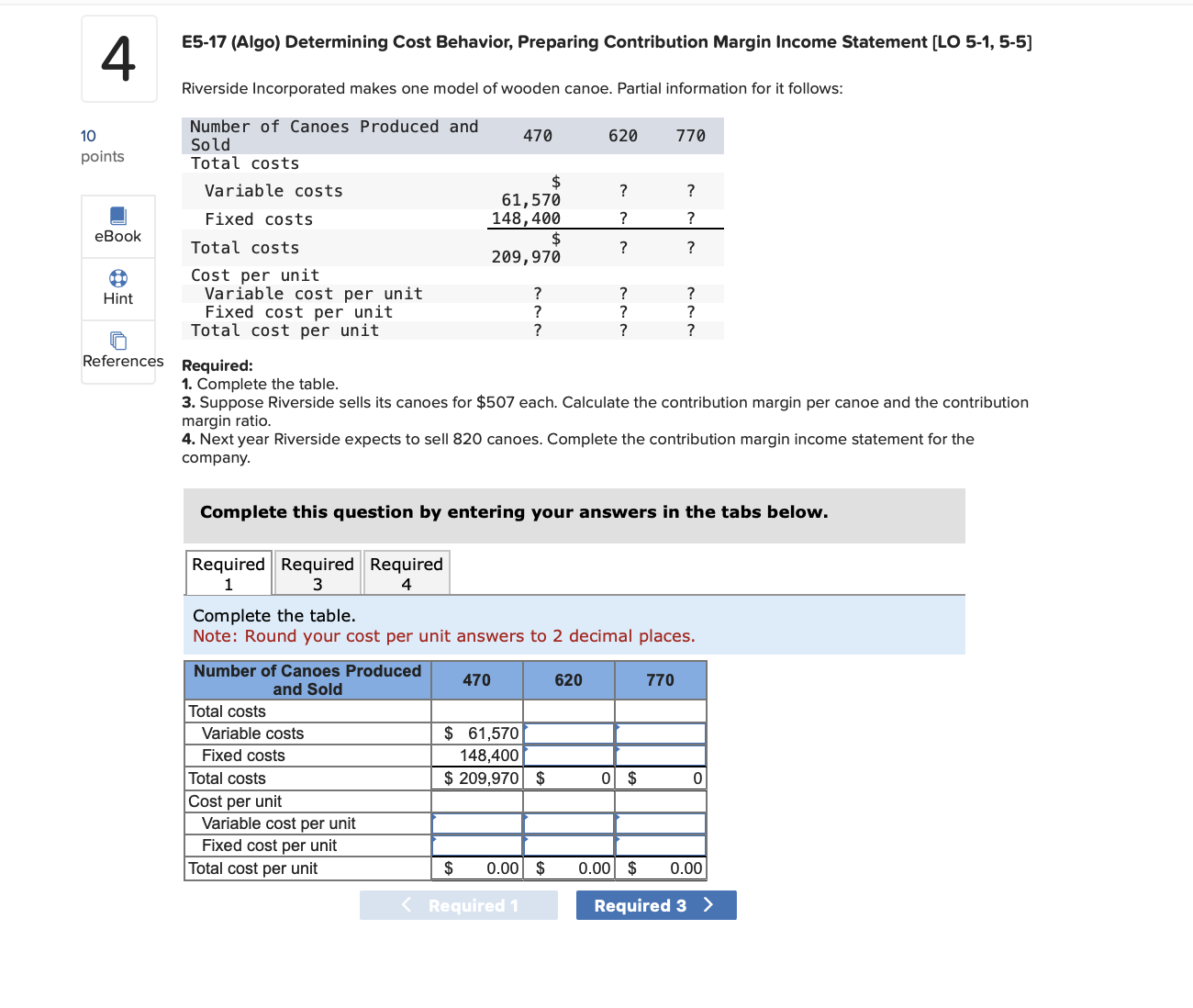 E5-17 (Algo) Determining Cost Behavior, Preparing Contribution Margin Income Statement [LO