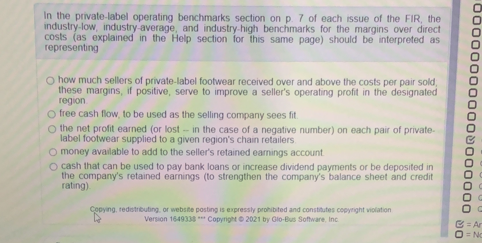 BSG SIMULATION In the private-label operating benchmarks section on p. 7 of