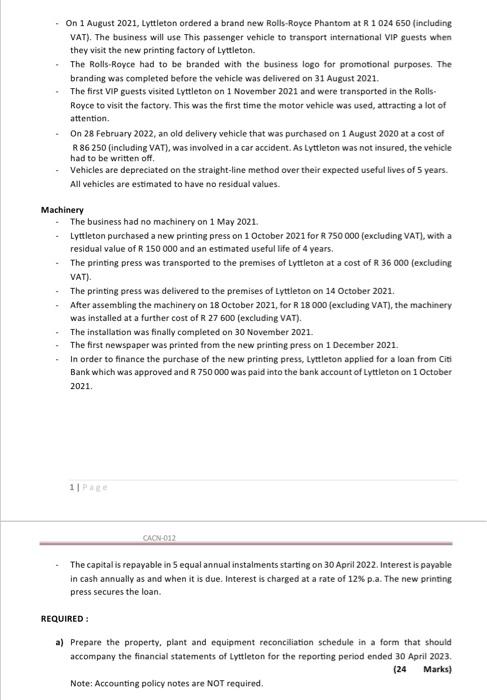  - On 1 August 2021, Lyttleton ordered a brand new Rolls-Royce