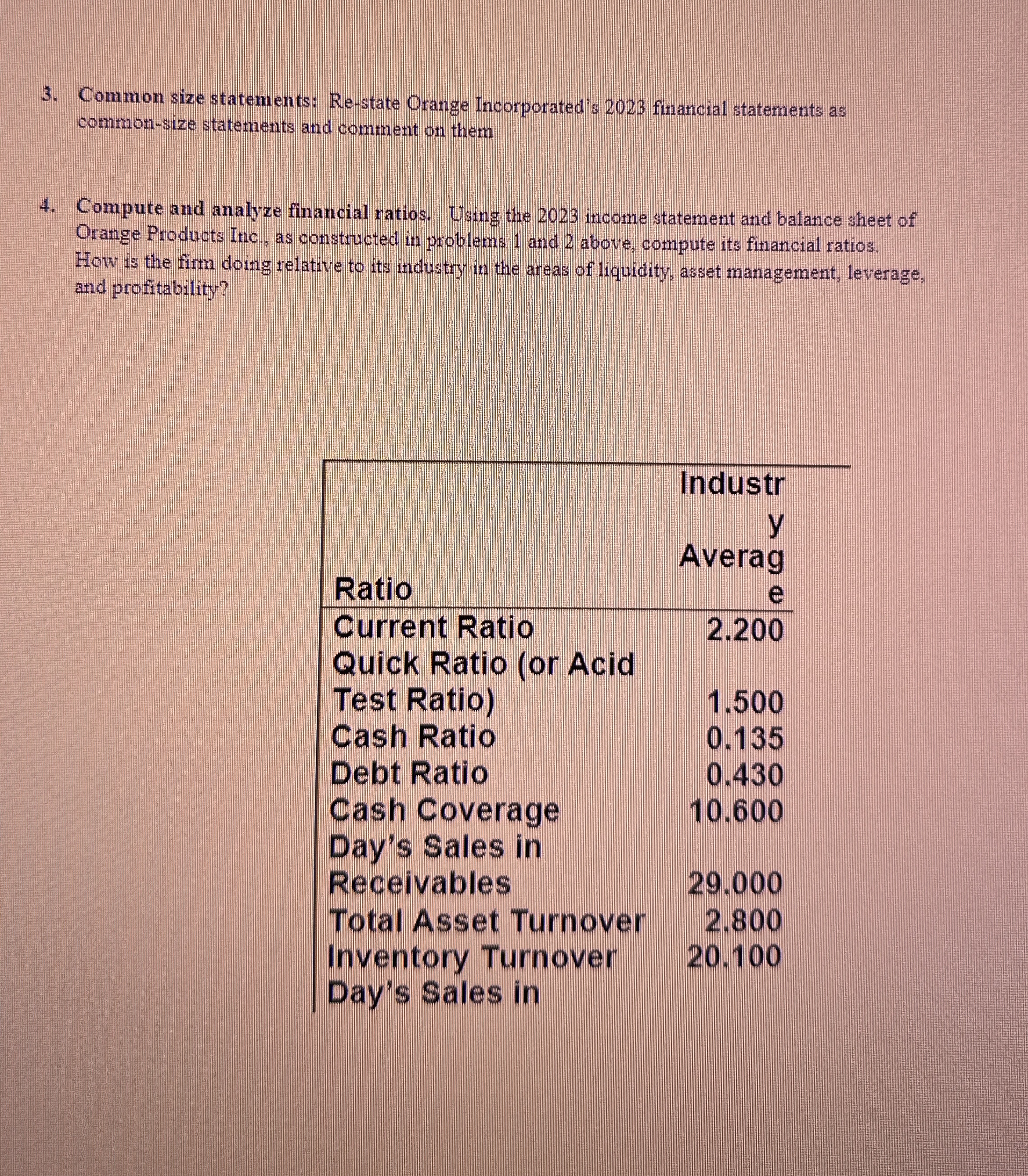  Financial Analysis Assignment (To be completed on Spreadsheet) Constructing an Income