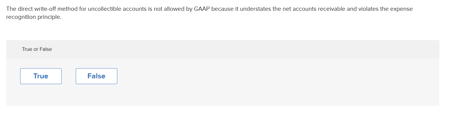  The direct write-off method for uncollectible accounts is not allowed by