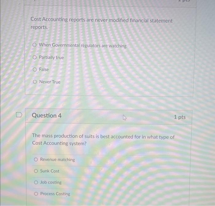  Cost Accounting reports are never modified financial statement reports. When Governmental