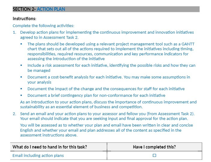 SECTION 2- ACTION PLAN Instructions: Complete the following activities: 1. Develop