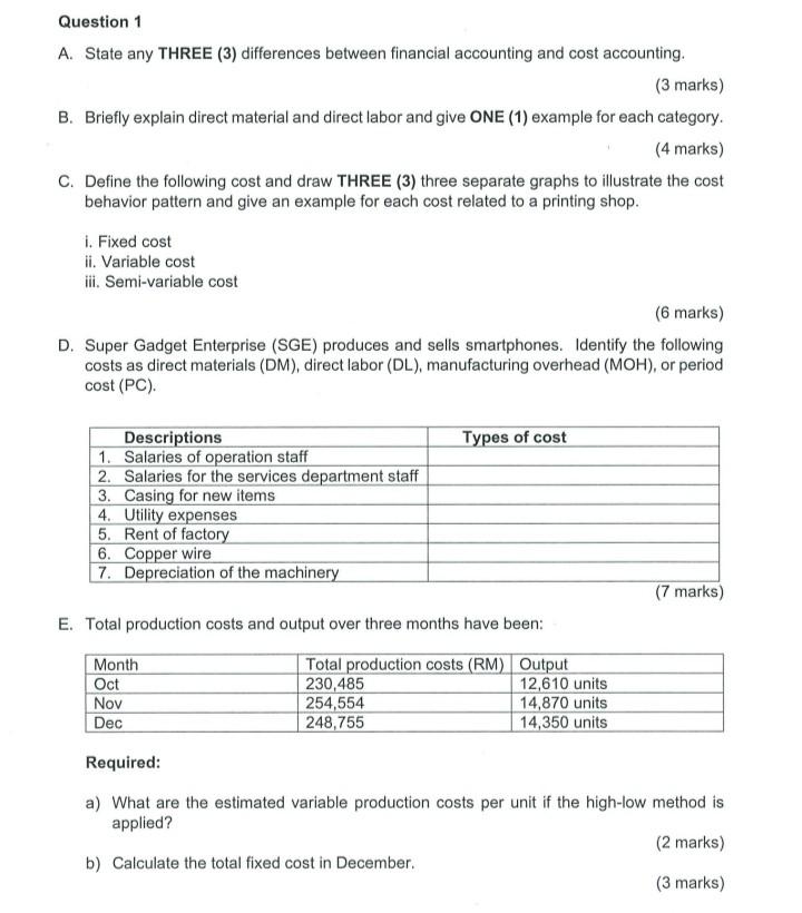 Please answer the questions tq B. Briefly explain direct material and