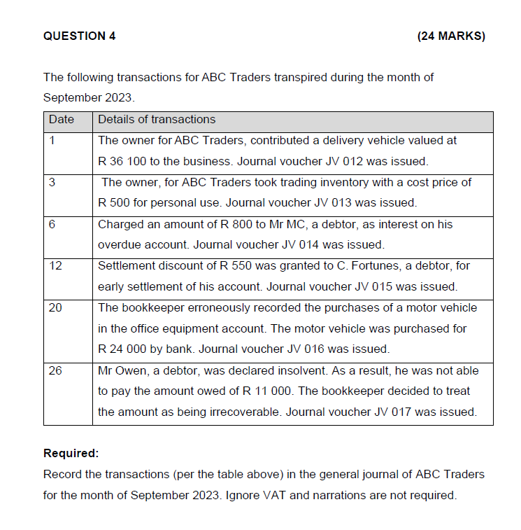 The following transactions for \\( \\mathrm{ABC} \\) Traders transpired during the