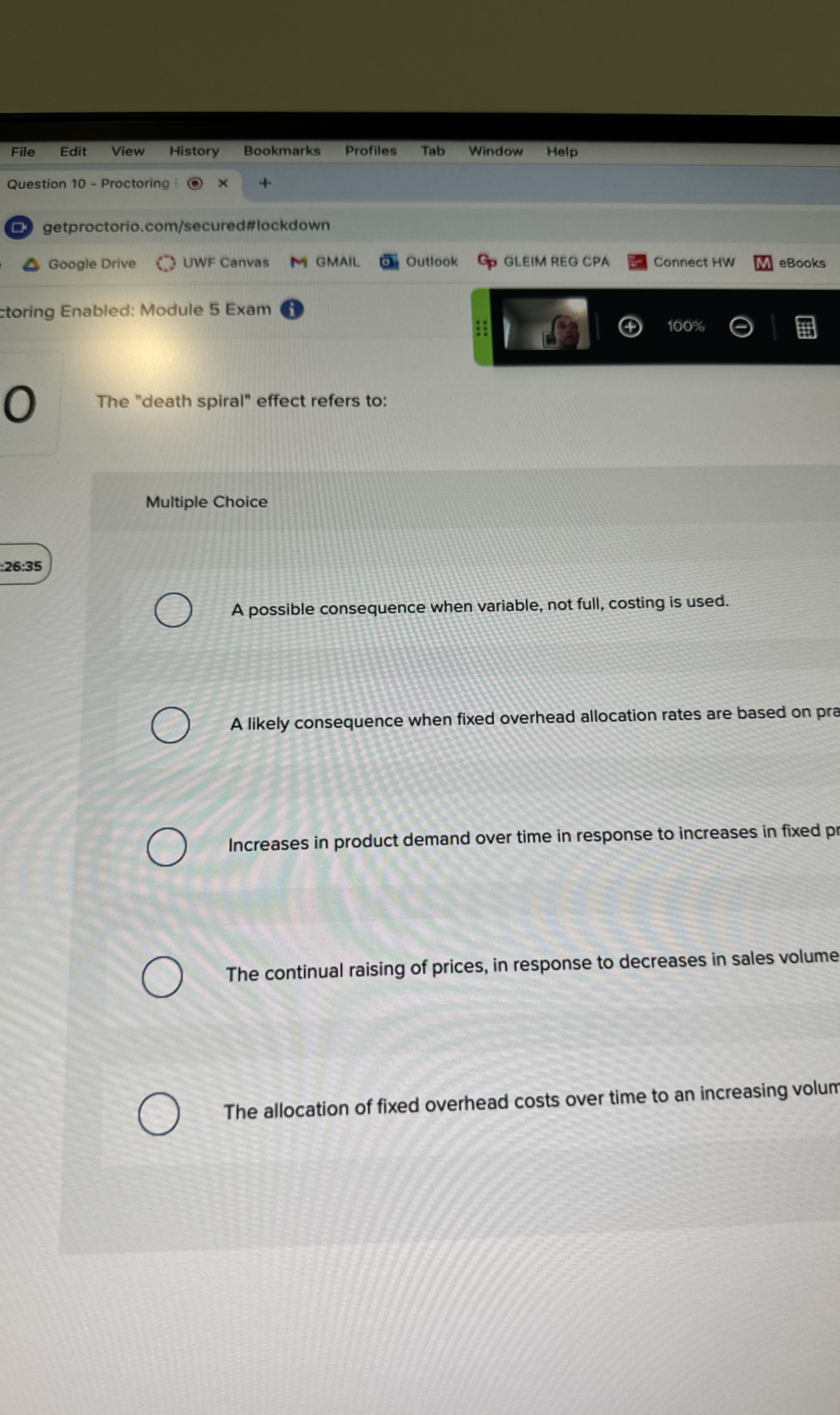  The "death spiral" effect refers to: Multiple Choice A possible consequence