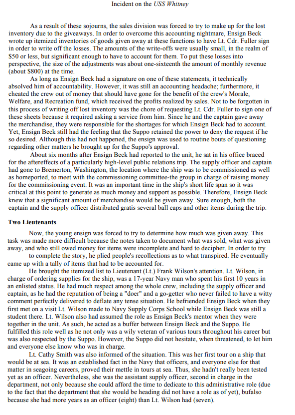 see questions below CASE STUDY 1.2 Incident on the USS Whitney by